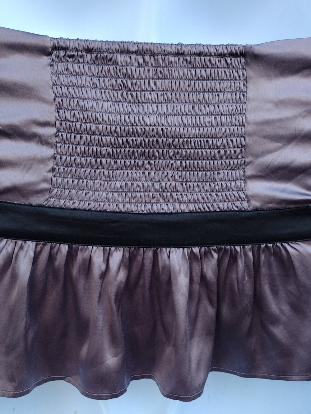 💜 Y2K bebe Dusty Mauve/ Taupe Satin Dramatic Ruffled Fairycore Halter Top - Picture 10 of 15